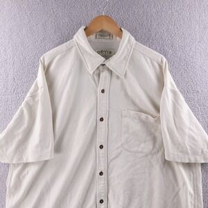 ORVIS Men Cream Short‎ Sleeve Button Up Shirt Size XXL Casual Outdoor